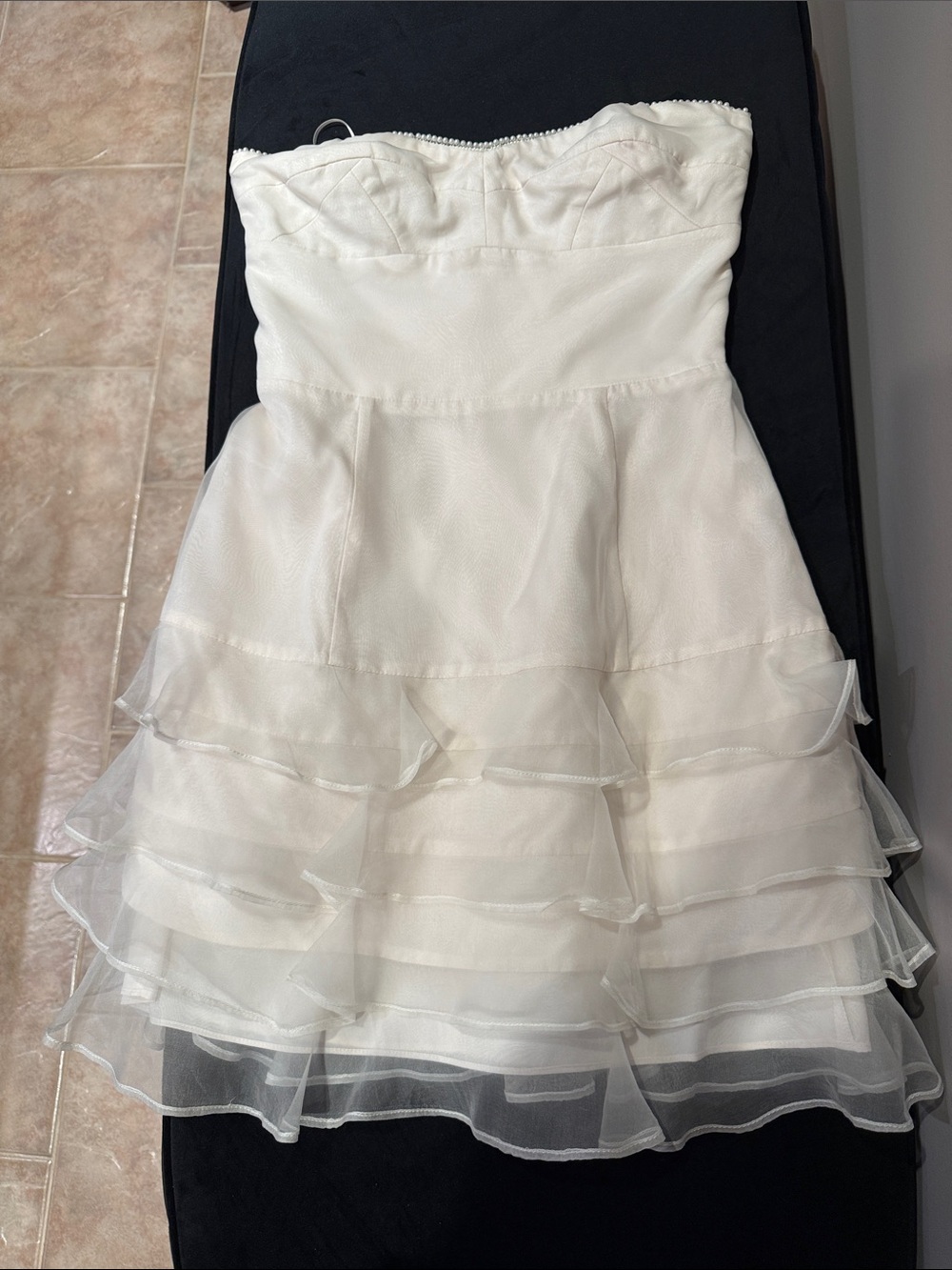 Amanda Uprichard Ivory Strapless Ruffle Tiered Cocktail Dress
